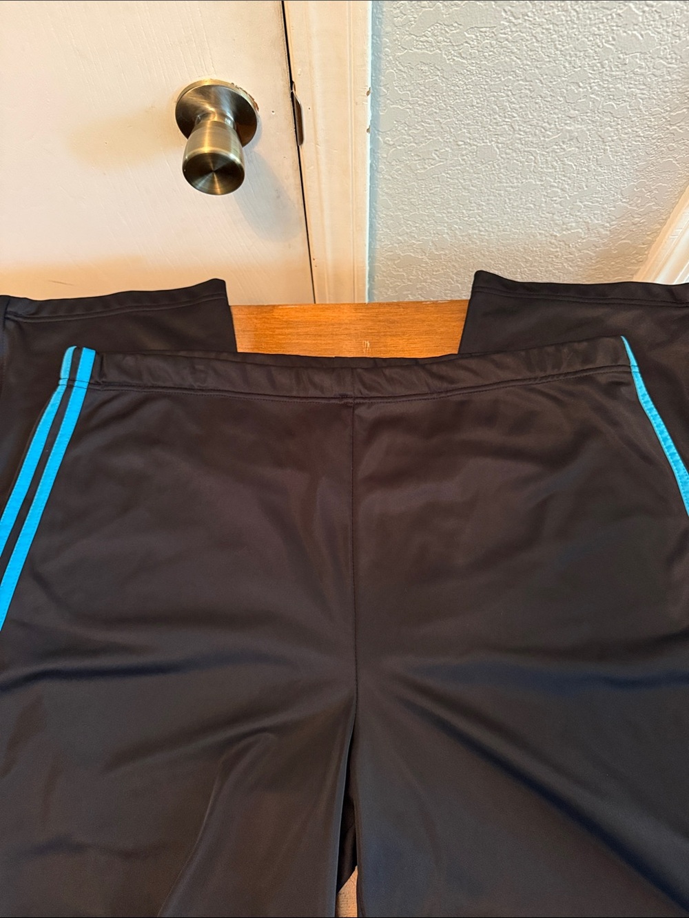 Coldwater Creek Black Track Pants with Teal Side Stripes Zipper at bottom of leg